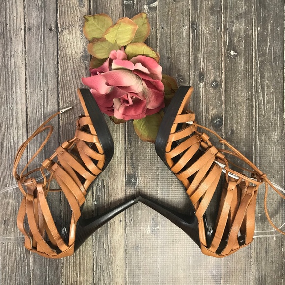 Trouve Leather Strappy Caged Heels Lace Up… - Picture 3 of 8